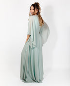 Long Sleeve Chiffon Wrap Maxi Dress Sage Green