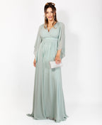 Long Sleeve Chiffon Wrap Maxi Dress Sage Green