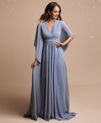 Long Sleeve Chiffon Wrap Maxi Dress Dusty Blue