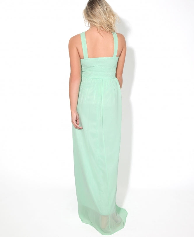 Pleated Front Chiffon Maxi Dress Mint