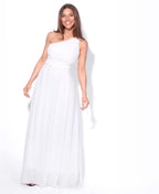 One Shoulder Chiffon Maxi Bridesmaid Dress White
