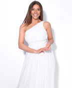 One Shoulder Chiffon Maxi Bridesmaid Dress White
