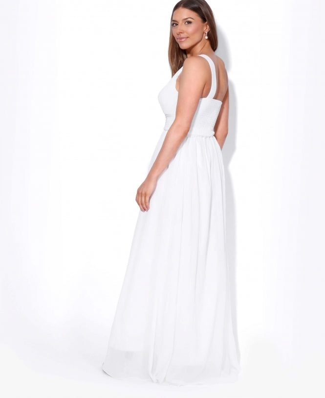 One Shoulder Chiffon Maxi Bridesmaid Dress White