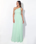 One Shoulder Chiffon Maxi Bridesmaid Dress Mint