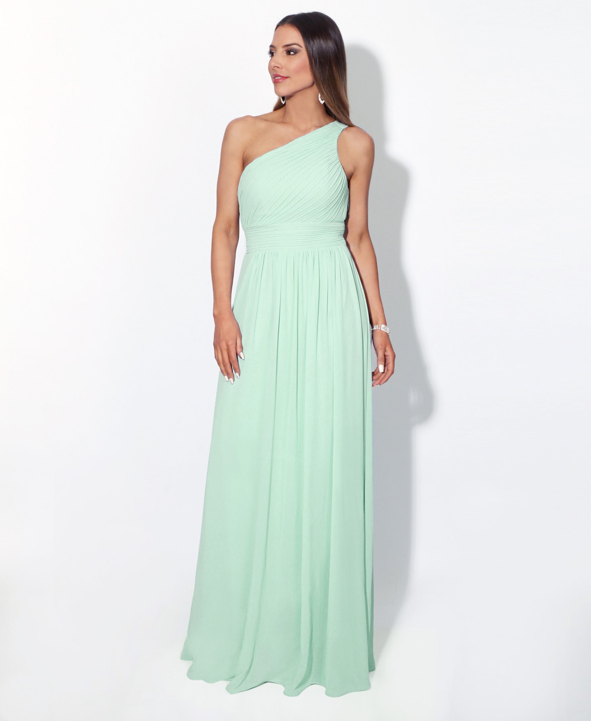 One Shoulder Chiffon Maxi Bridesmaid Dress Mint