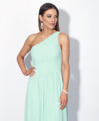One Shoulder Chiffon Maxi Bridesmaid Dress Mint
