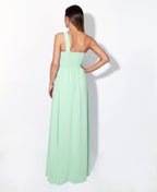 One Shoulder Chiffon Maxi Bridesmaid Dress Mint