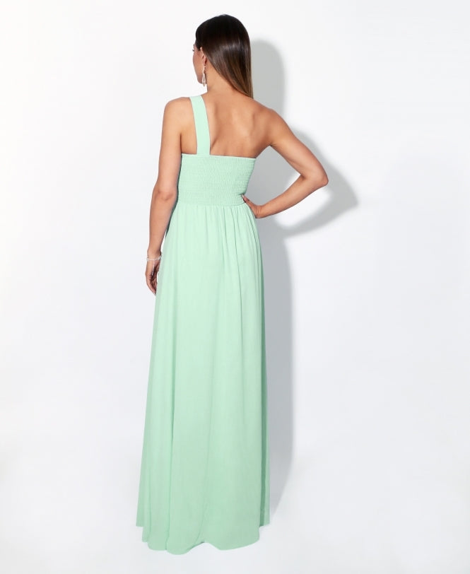 One Shoulder Chiffon Maxi Bridesmaid Dress Mint