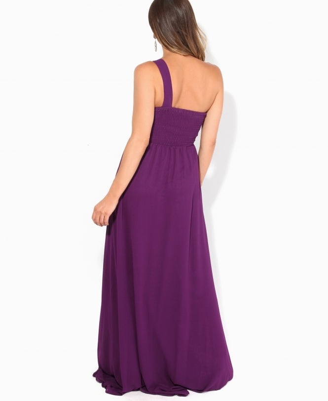One Shoulder Chiffon Maxi Bridesmaid Dress Purple