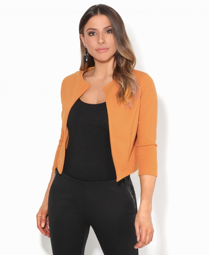 Cropped Open Party Shrug Mustard
