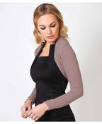 Ruched Long Sleeve Mesh Shrug Mocha