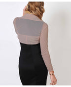 Ruched Long Sleeve Mesh Shrug Mocha