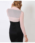Ruched Long Sleeve Mesh Shrug Nude