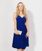 Strappy Gathered Occasion Knee Length Dress Royal Blue