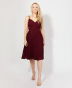 Strappy Gathered Occasion Knee Length Dress Wine