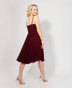 Strappy Gathered Occasion Knee Length Dress Wine