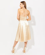 Knee Length Strappy Satin Occasion Dress Champagne