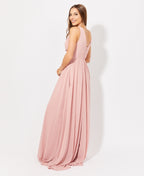 Crochet Waist V-Neck Occasion Maxi Dress Pink