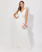 Crochet Waist V-Neck Occasion Maxi Dress White