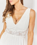 Crochet Waist V-Neck Occasion Maxi Dress White