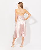 Knee Length Strappy Satin Occasion Dress Dark Pink