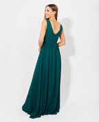 Crochet Waist V-Neck Occasion Maxi Dress Dark Green