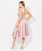 Knee Length V-Neck Satin Occasion Dress Dark Pink