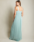 Pleated Front Chiffon Maxi Dress Sage Green
