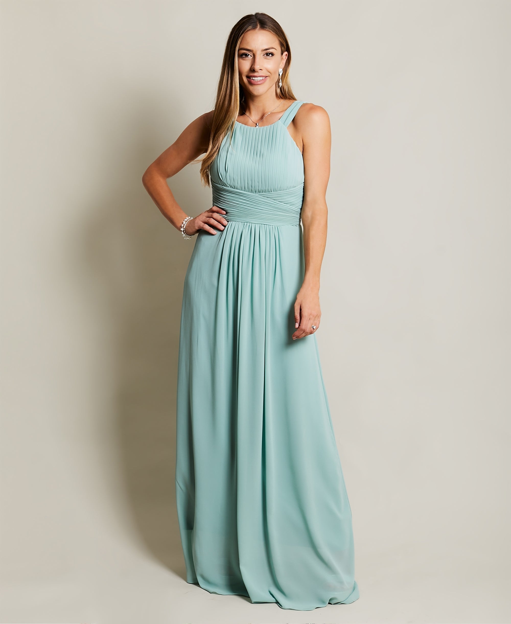 Flower Shoulder Chiffon Maxi Dress Sage Green