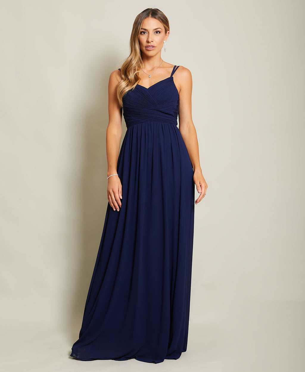Strappy Crochet Back Chiffon Maxi Dress Navy