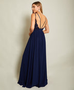 Strappy Crochet Back Chiffon Maxi Dress Navy