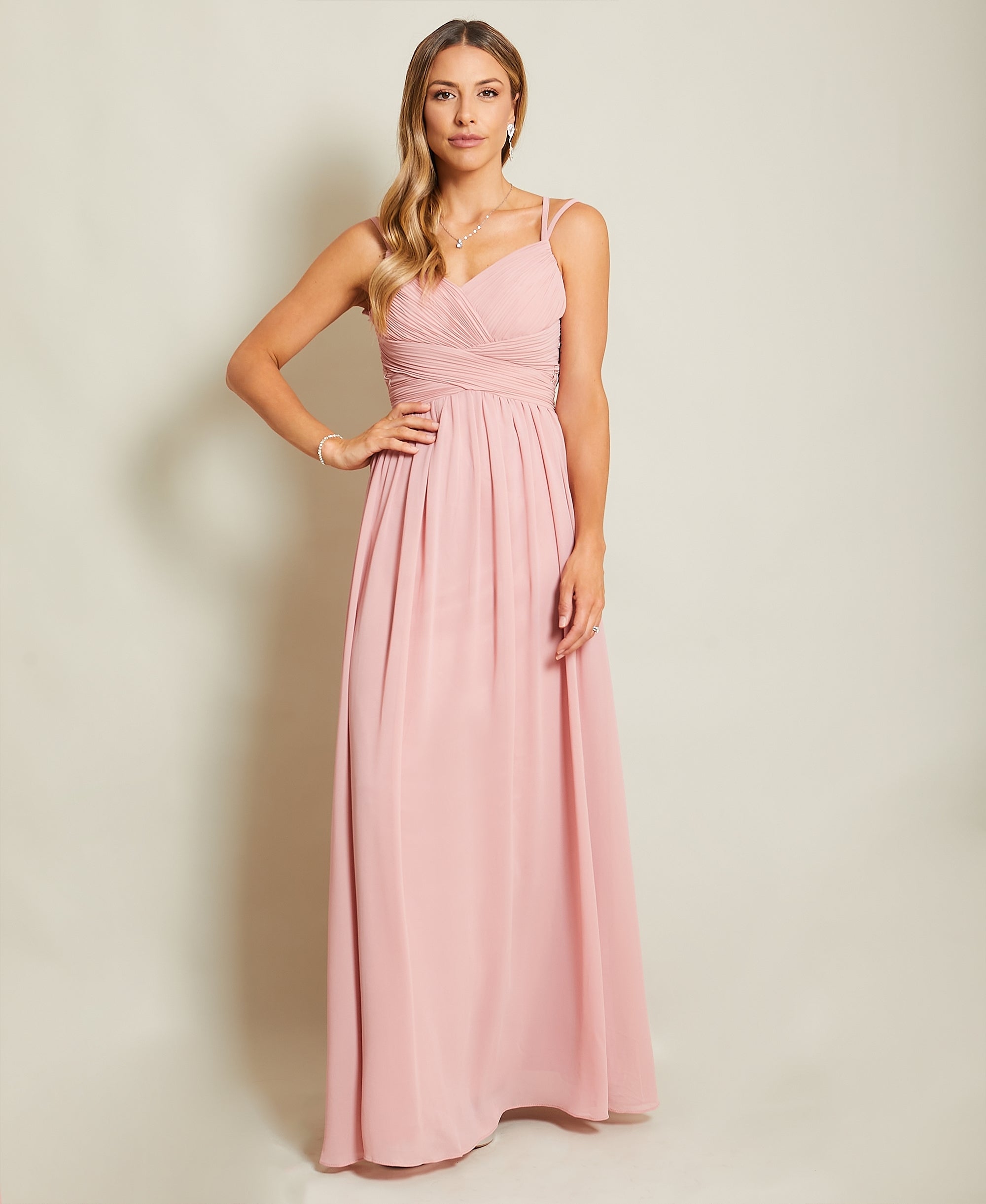 Strappy Crochet Back Chiffon Maxi Dress Dark Pink
