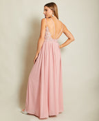 Strappy Crochet Back Chiffon Maxi Dress Dark Pink