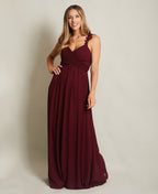Flower Shoulder Chiffon Maxi Dress Wine