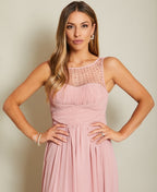 Gem & Mesh Front Chiffon Maxi Dress Dark Pink