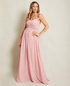 Flower Shoulder Chiffon Maxi Dress Dark Pink