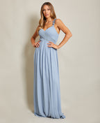 Flower Shoulder Chiffon Maxi Dress Dusty Blue