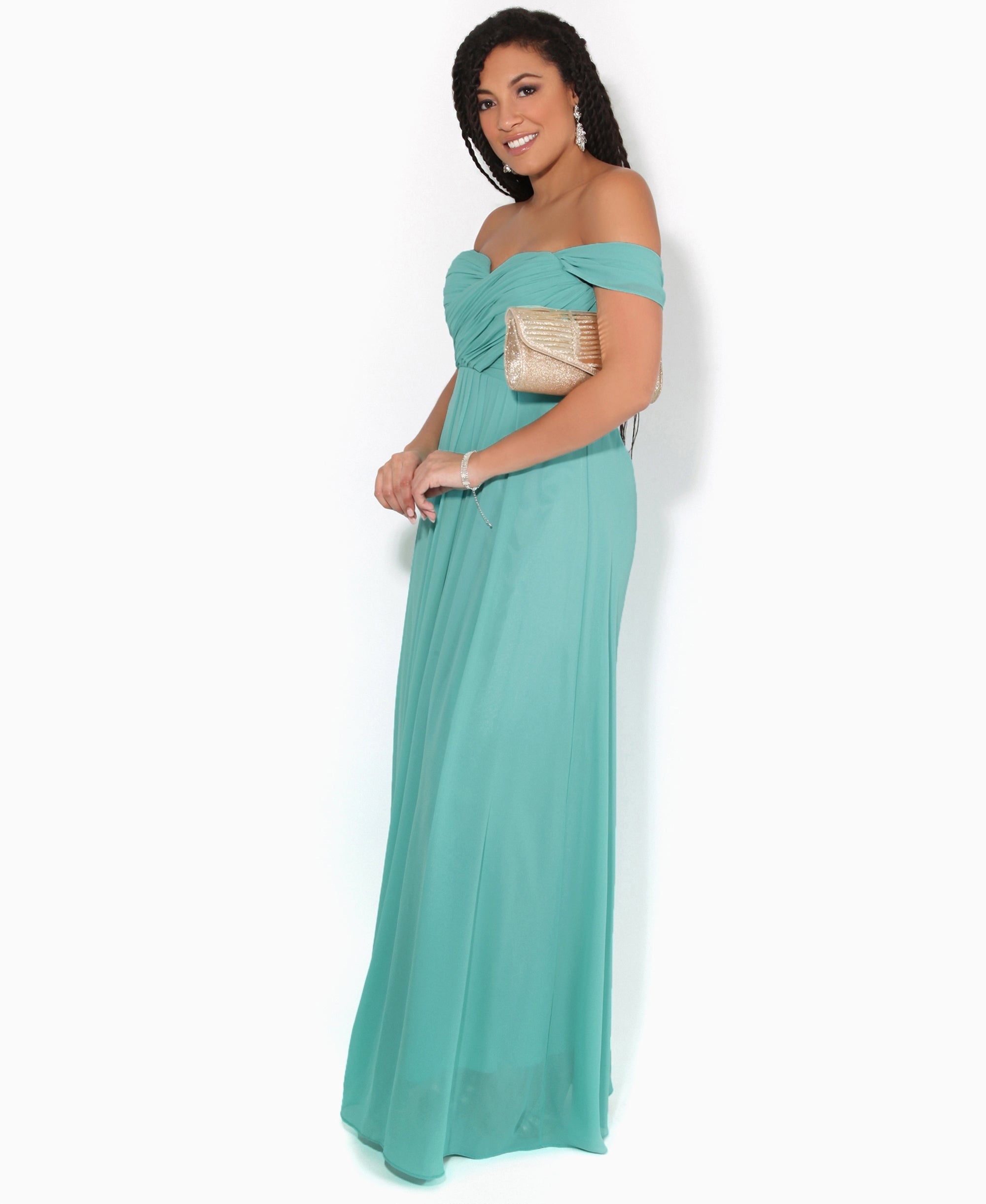 Cap Sleeve Off Shoulder Bridesmaid Dress Turquoise