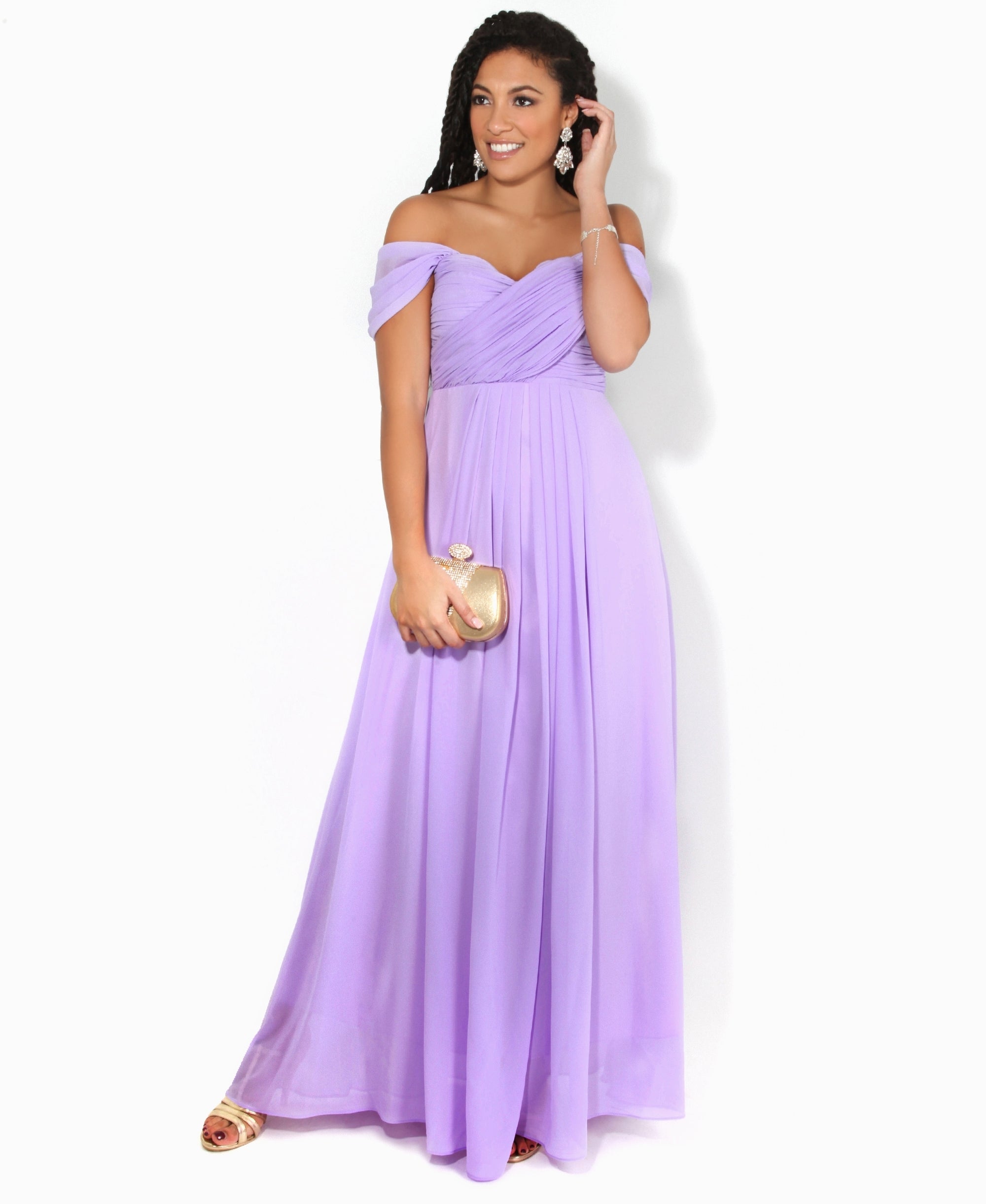 Cap Sleeve Off Shoulder Bridesmaid Dress Lilac