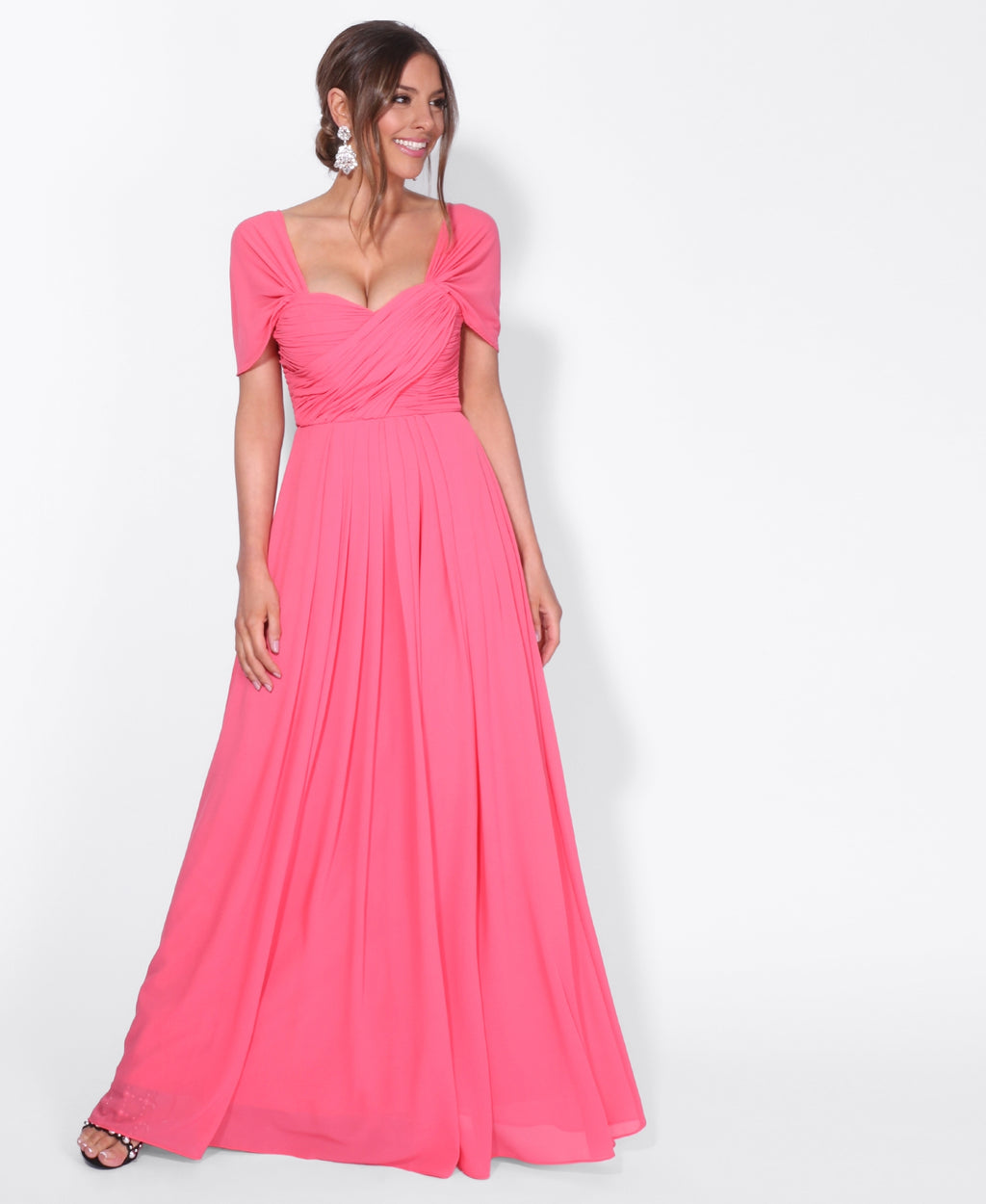 Cap Sleeve Off Shoulder Bridesmaid Dress Coral