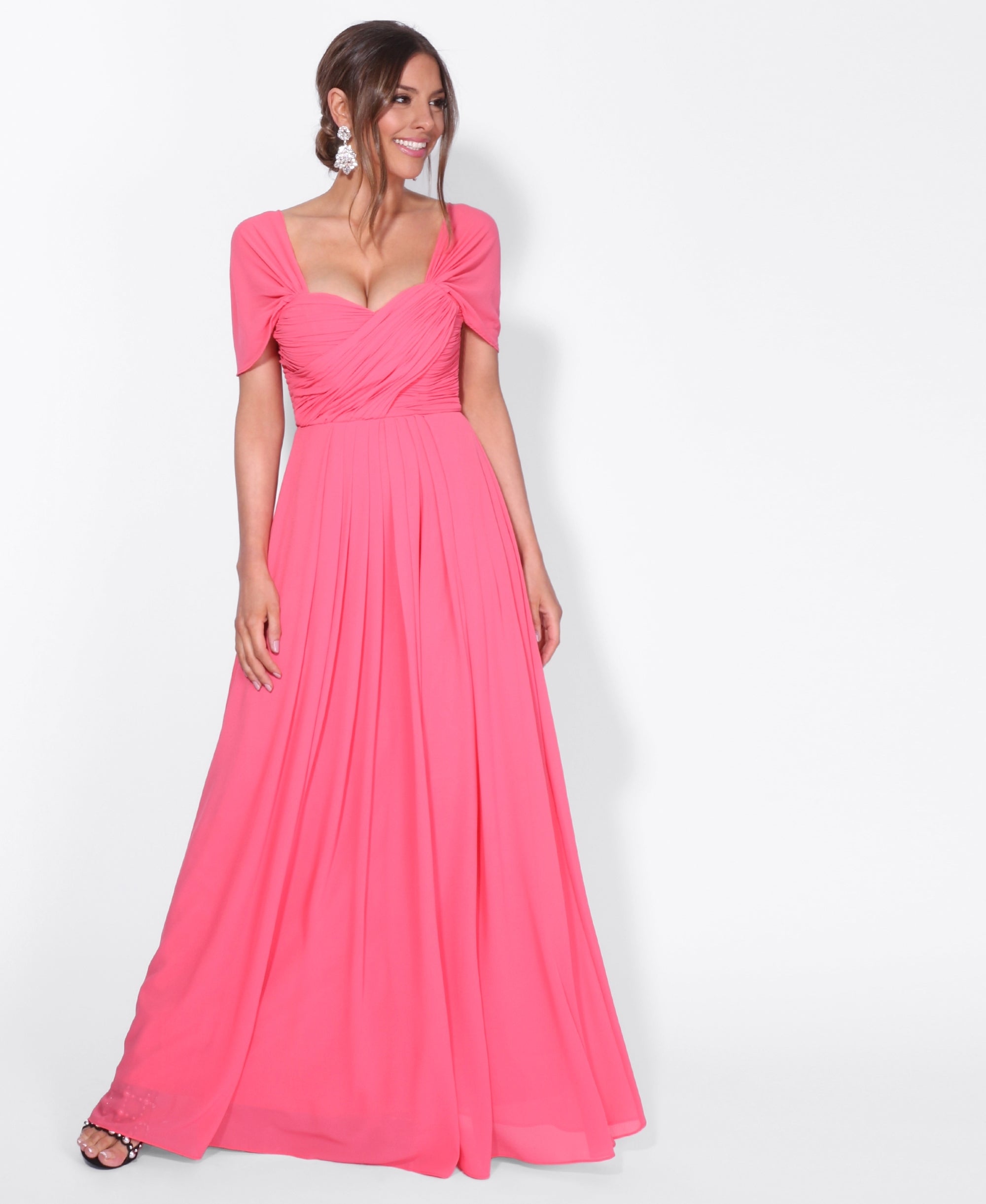 Cap Sleeve Off Shoulder Bridesmaid Dress Coral