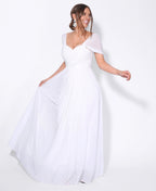 Cap Sleeve Off Shoulder Bridesmaid Dress White