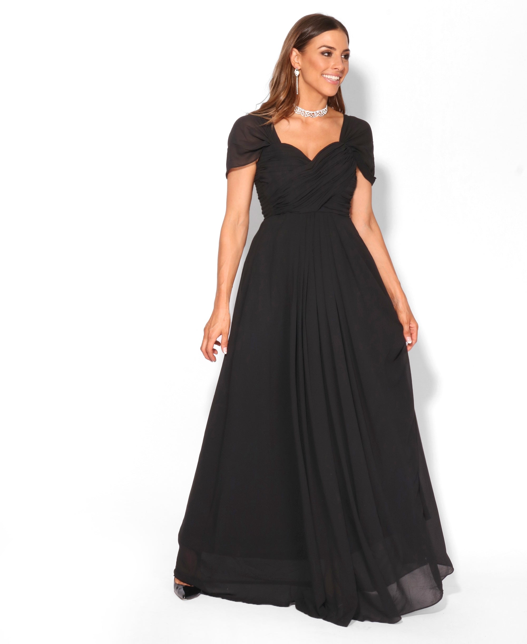 Cap Sleeve Off Shoulder Bridesmaid Dress Black
