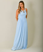 Diamante Neck Chiffon Maxi Dress Aqua