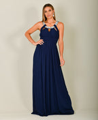 Diamante Neck Chiffon Maxi Dress Navy