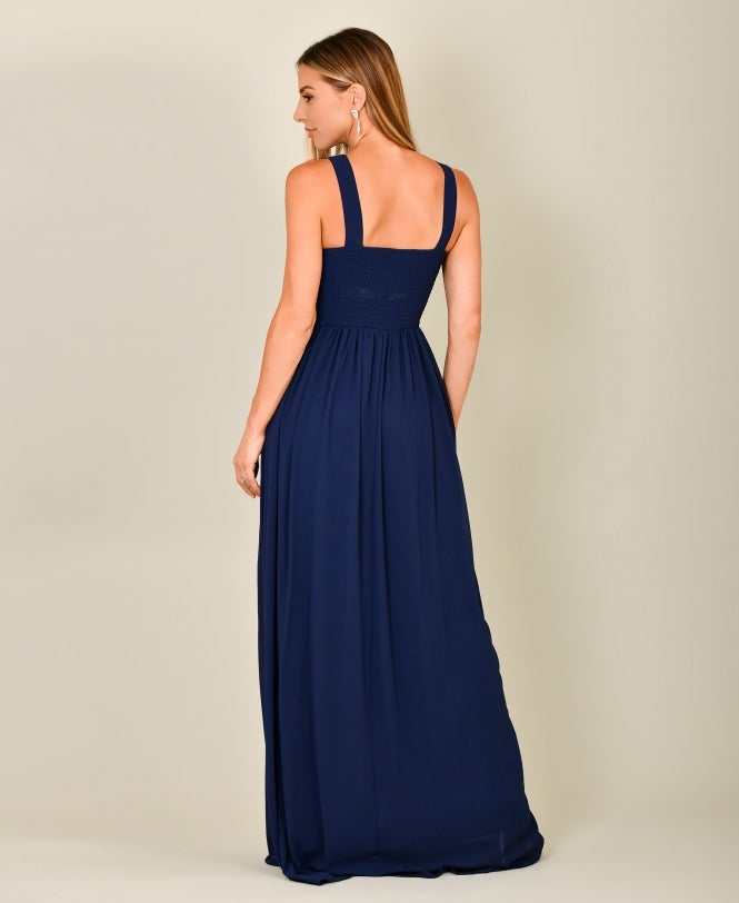 Diamante Neck Chiffon Maxi Dress Navy