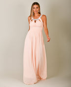 Diamante Neck Chiffon Maxi Dress Pink