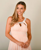 Diamante Neck Chiffon Maxi Dress Pink