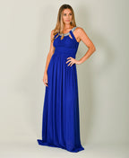 Diamante Neck Chiffon Maxi Dress Royal Blue