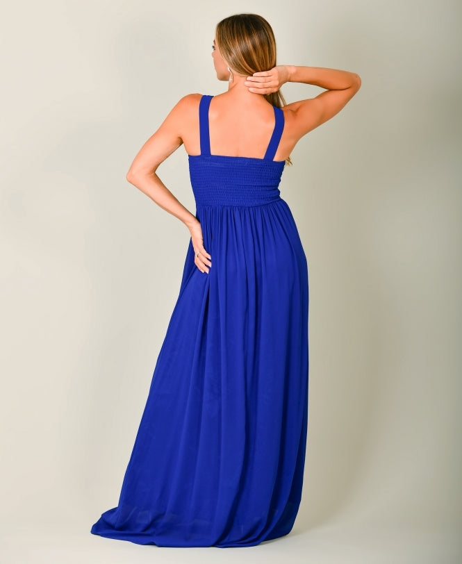 Diamante Neck Chiffon Maxi Dress Royal Blue